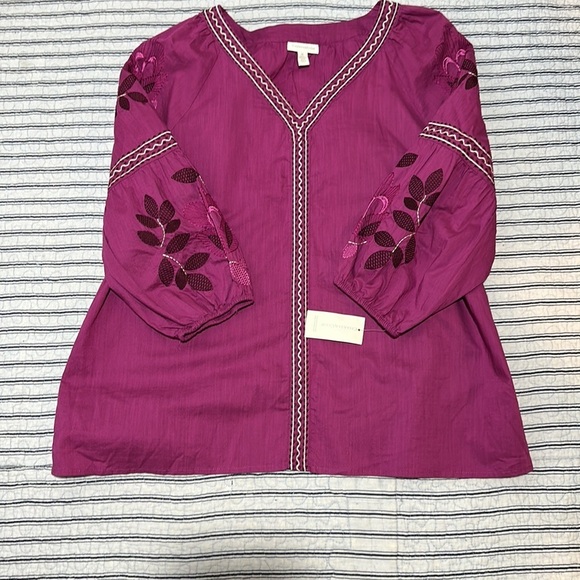 NWT Charter Club Cotton Embroidered Bubble-Sleeve Top size XL - Picture 12 of 16